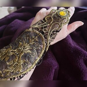 *Sexy Women's Steampunk Goth Party Costume Gold Fingerless Long Glove